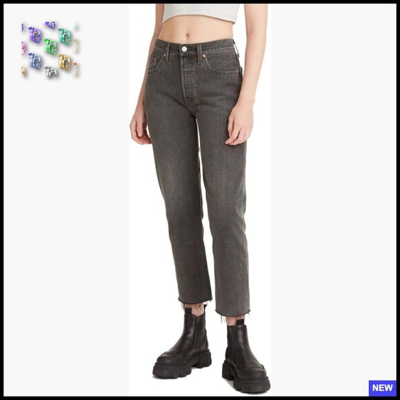 Classic Straight Leg Cropped Jeans High Rise Button Fly Retro Chic